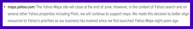 Yahoo Maps Closure