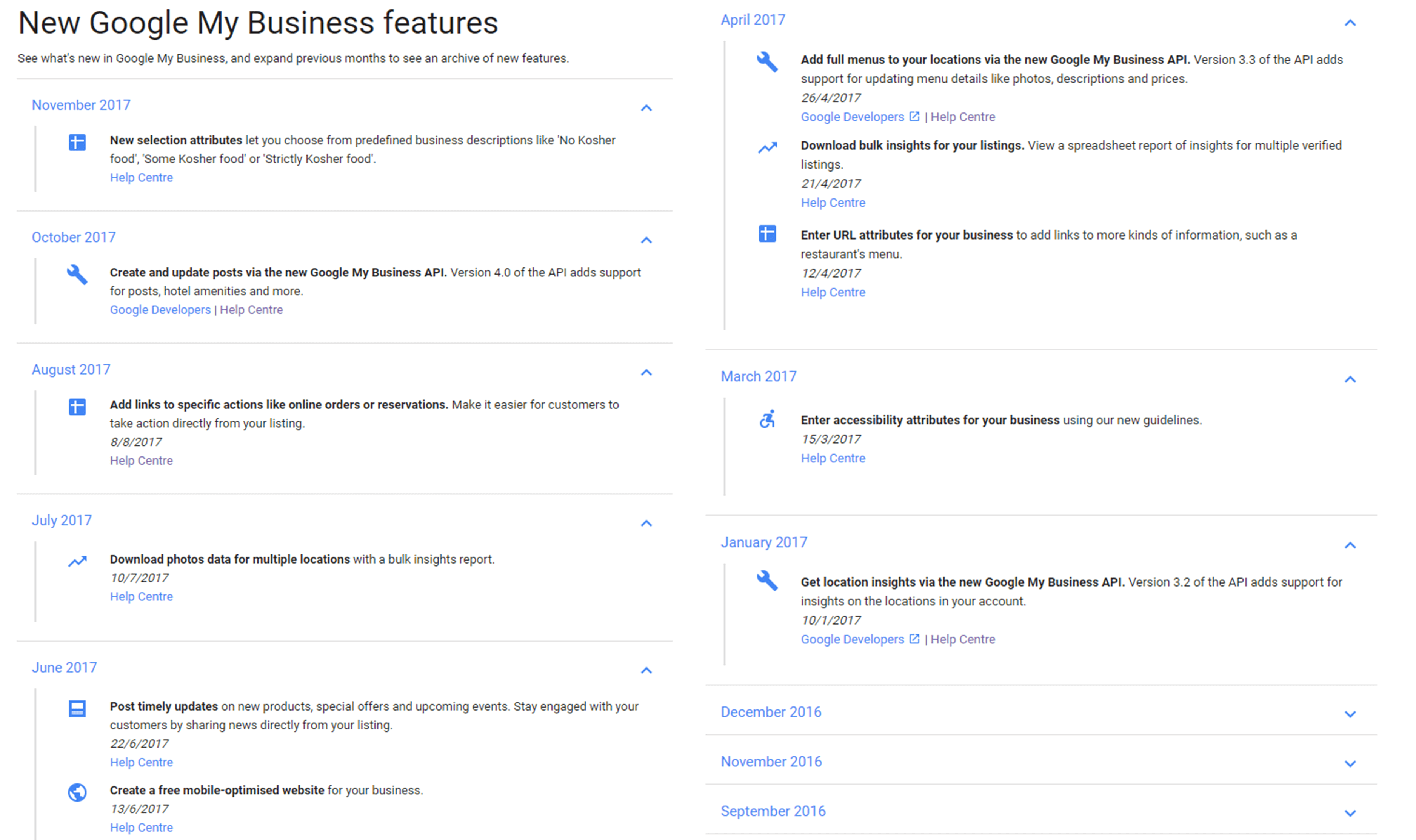 New Google My Business features screenshot