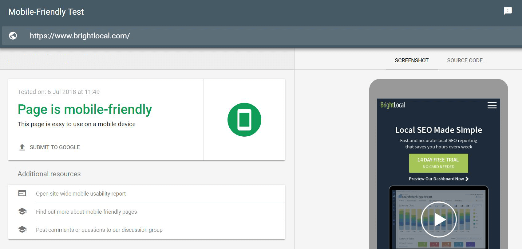 Google Mobile Friendly Test Screenshot
