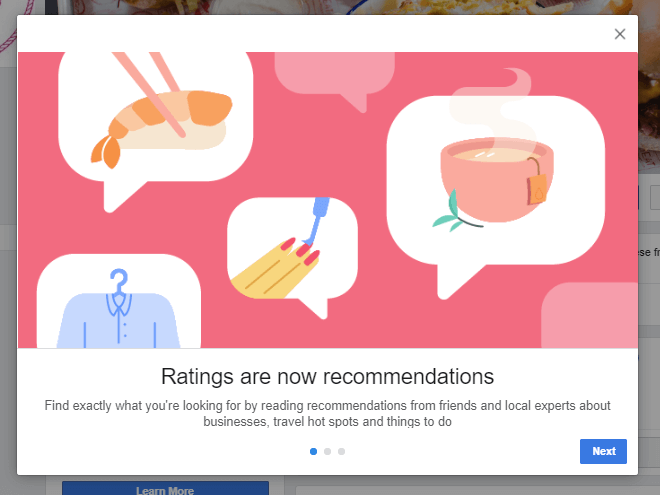 Facebook ratings are now recommendations
