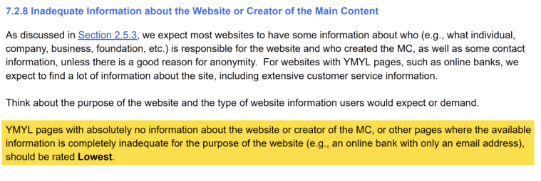 Google Quality Raters' Guidelines - Inadequate Info