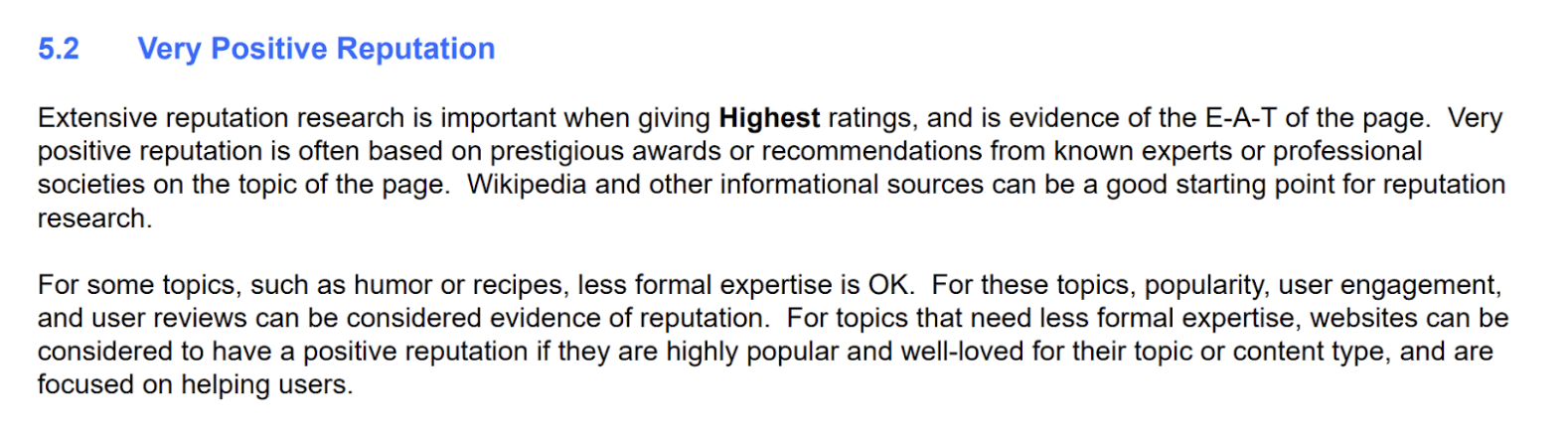 Google Quality Raters' Guidelines - Reputation