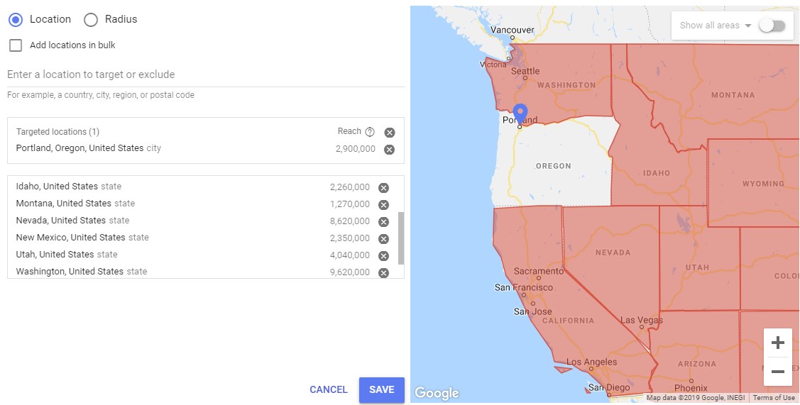 Google location targeting
