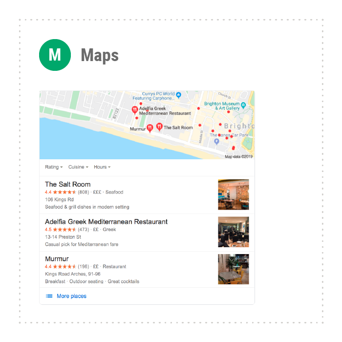 Maps results in SERPs