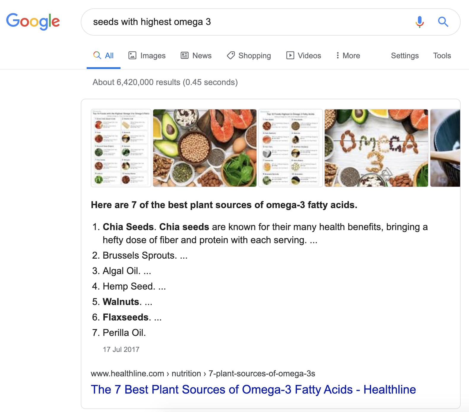 List featured snippet