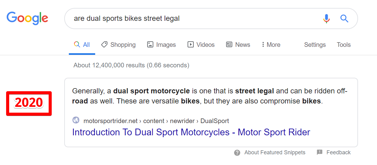 Featured snippet example 2020