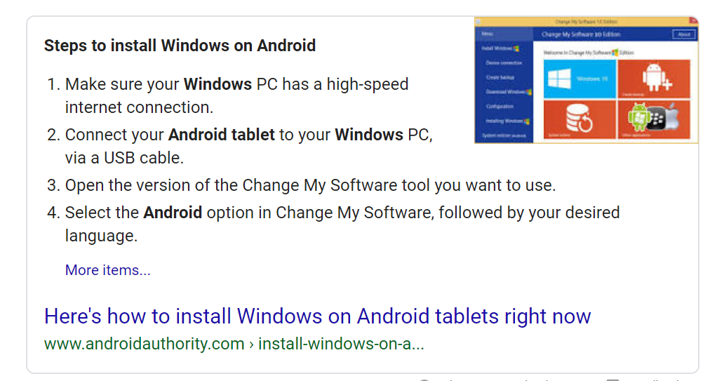 Specific featured snippet query