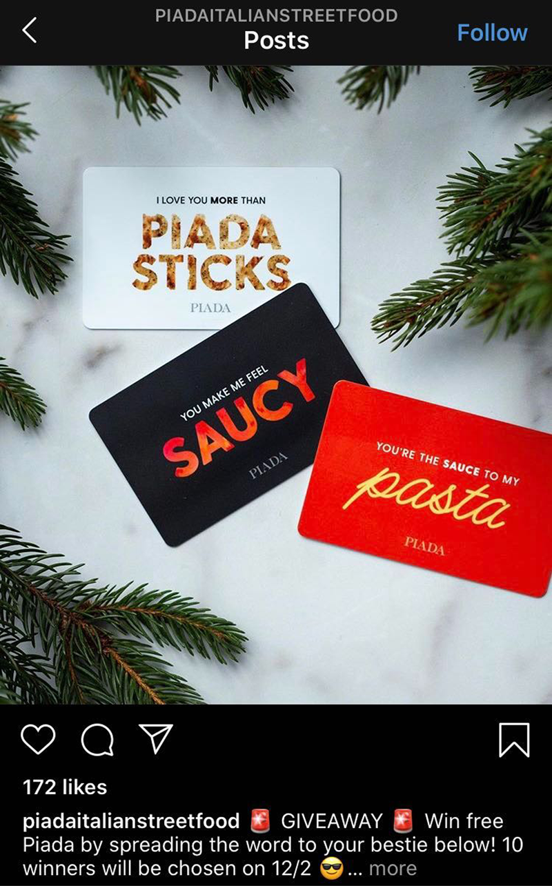 Instagram restaurant gift cards