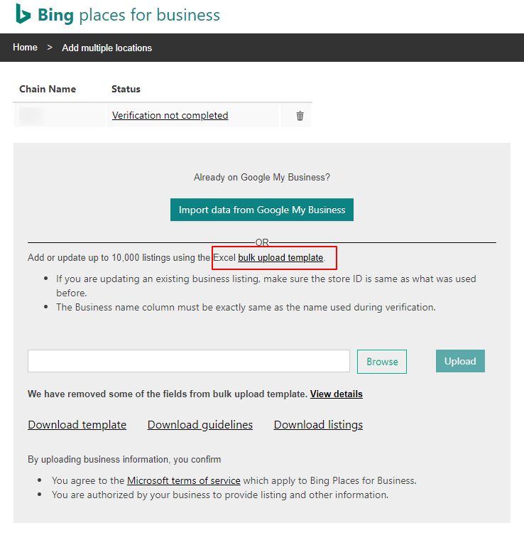 Bulk upload template