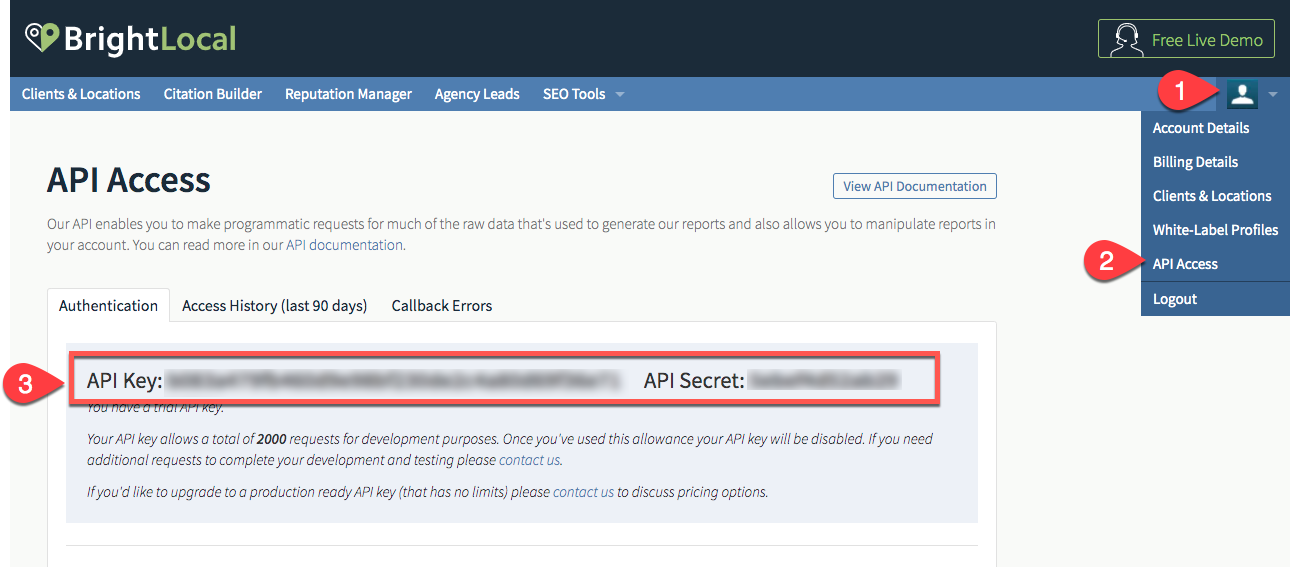 BrightLocal API key