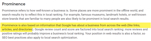 Google My Business Prominence