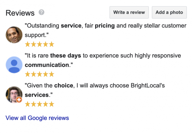 Google review snippets