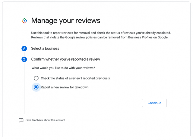 Manage your reviews select review
