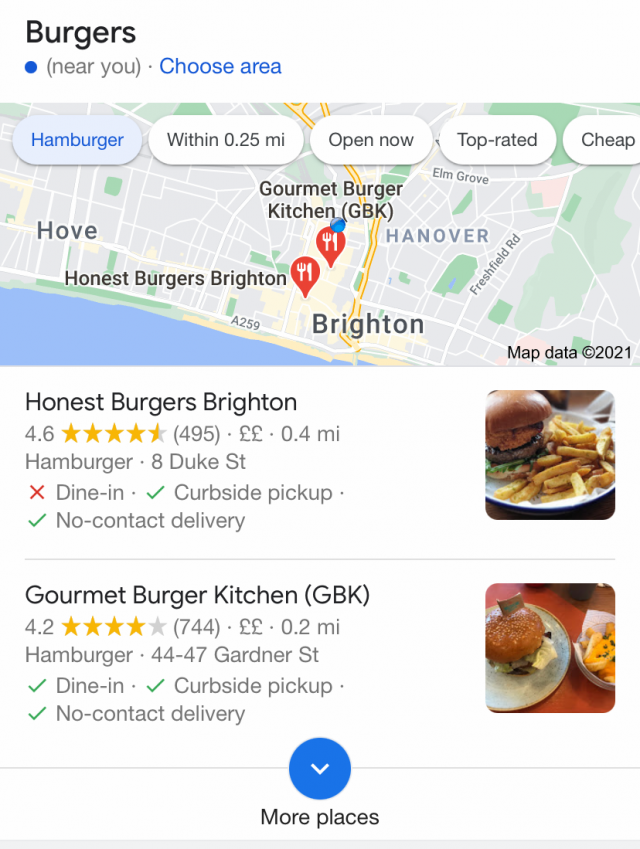 Local Two Pack Mobile Search Results