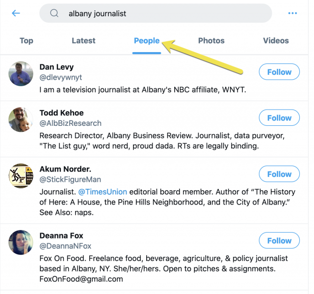 Find journalists on Twitter