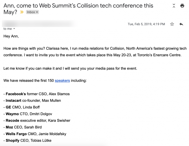 Local event outreach email example