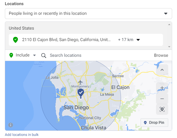 Configuring radius on hyperlocal Facebook brand awareness ads