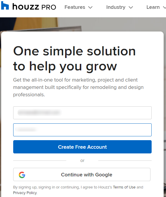 Create Houzz Account
