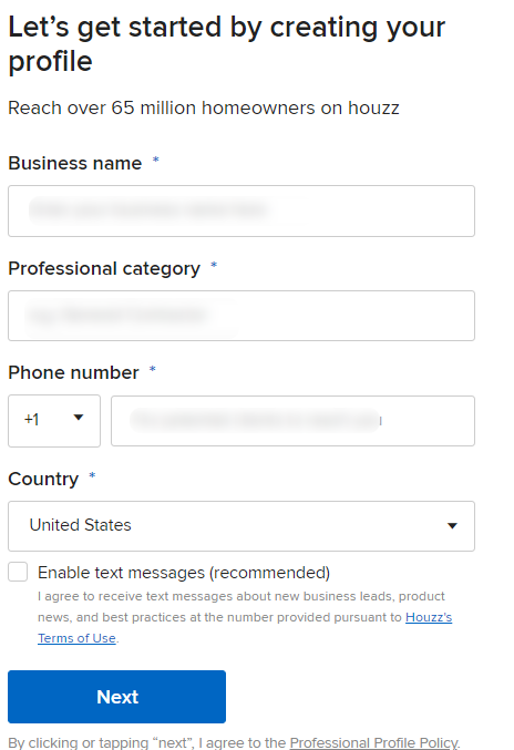Get started Creating Houzz Profile
