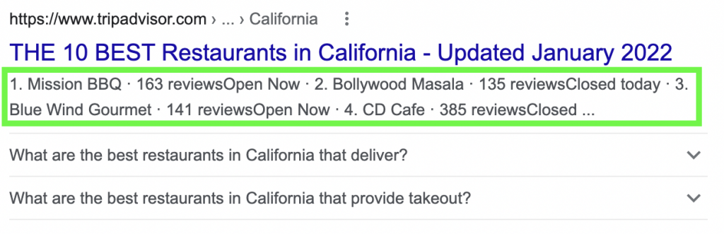 Trip Advisor Meta Description Example
