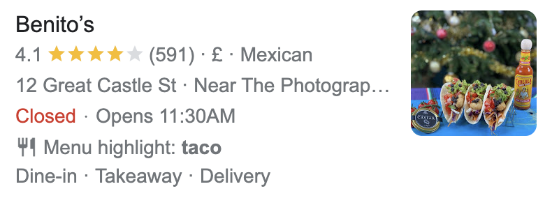 Google Business Profile Menus