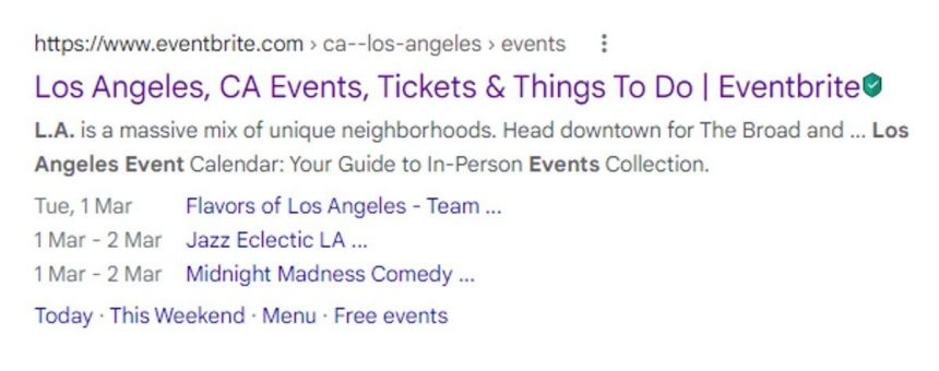 Google Search Event Listing