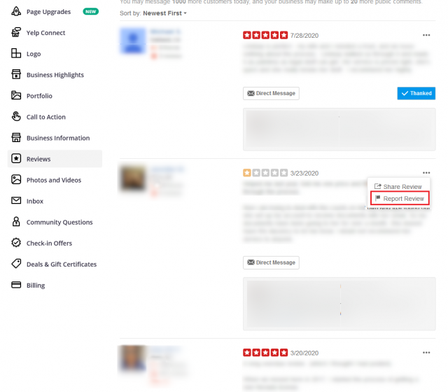 Yelp Report Review Button