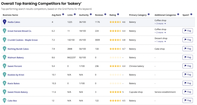 Overall top ranking table in BrightLocal
