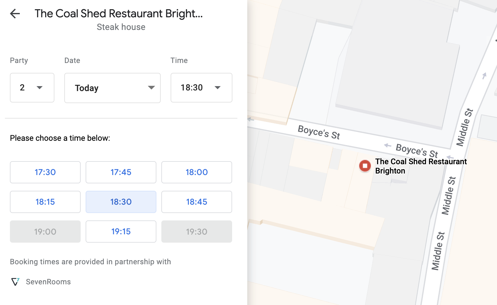 A screenshot of booking functionality 