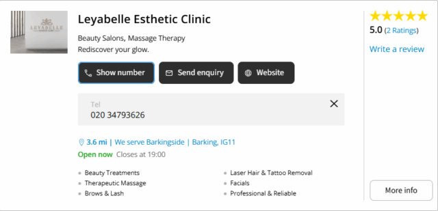 Example of a structured citation on Yell.com