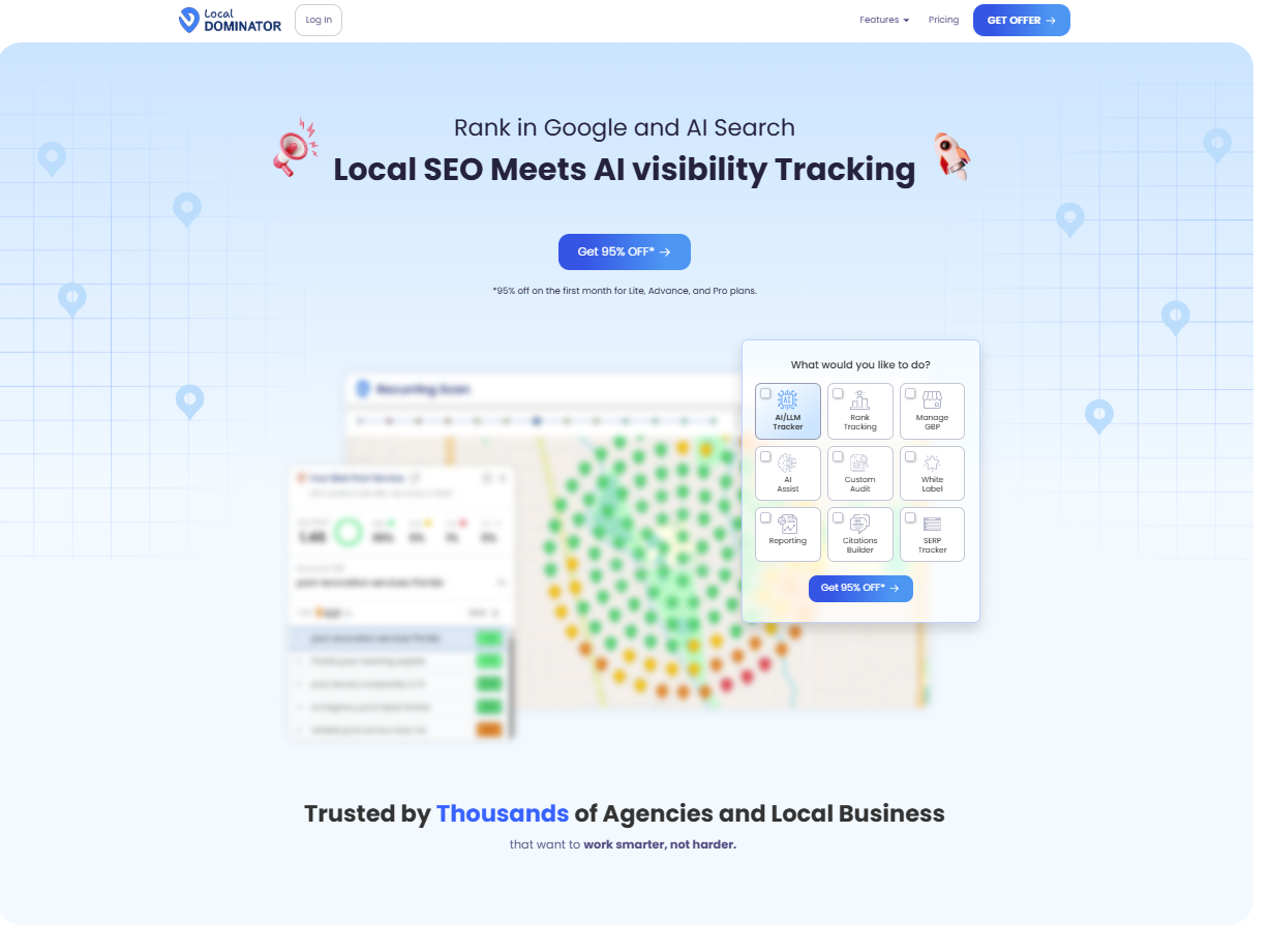 A screen grab of the Local Dominator webpage on their website. 