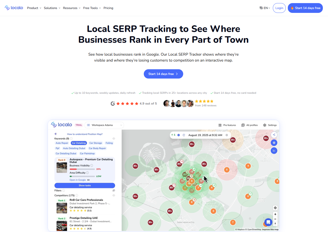 A screen grab of the local grid tracker page on the Localo website