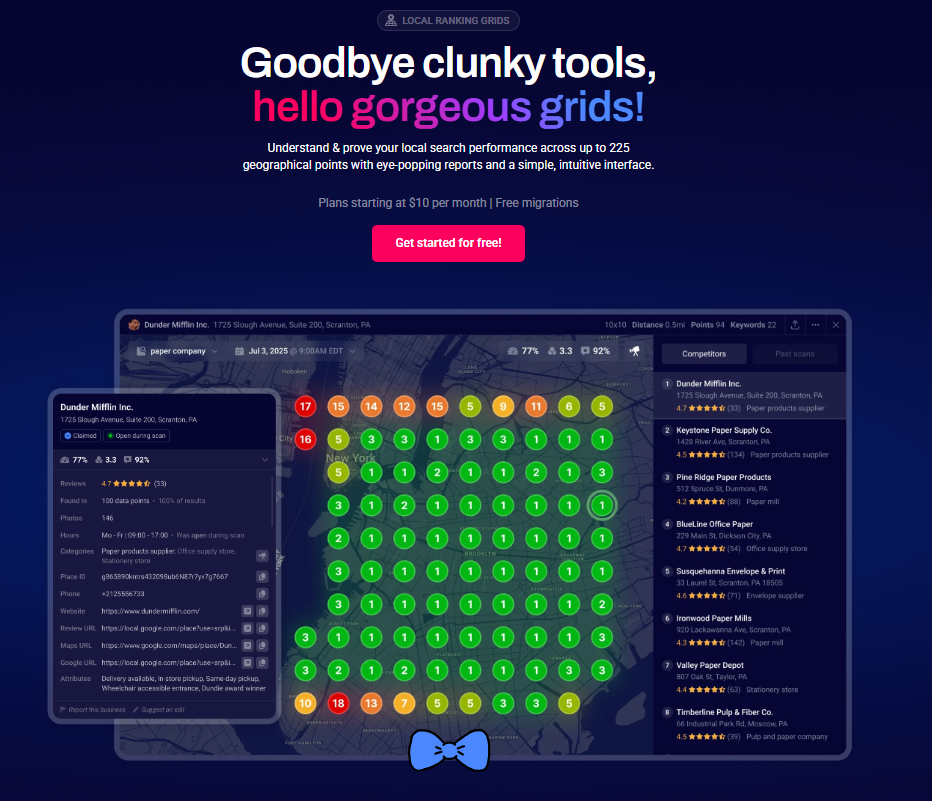 A screen grab of the local grid tracker webpage on Whitespark's website
