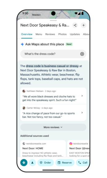 Ask Maps search results on a mobile for the search Nextdoor Speakeasy