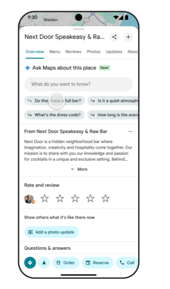 Ask Maps interface on a mobile with refined search