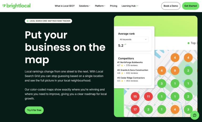 A screen grab of the Local Search Grid webpage on the BrightLocal website. 